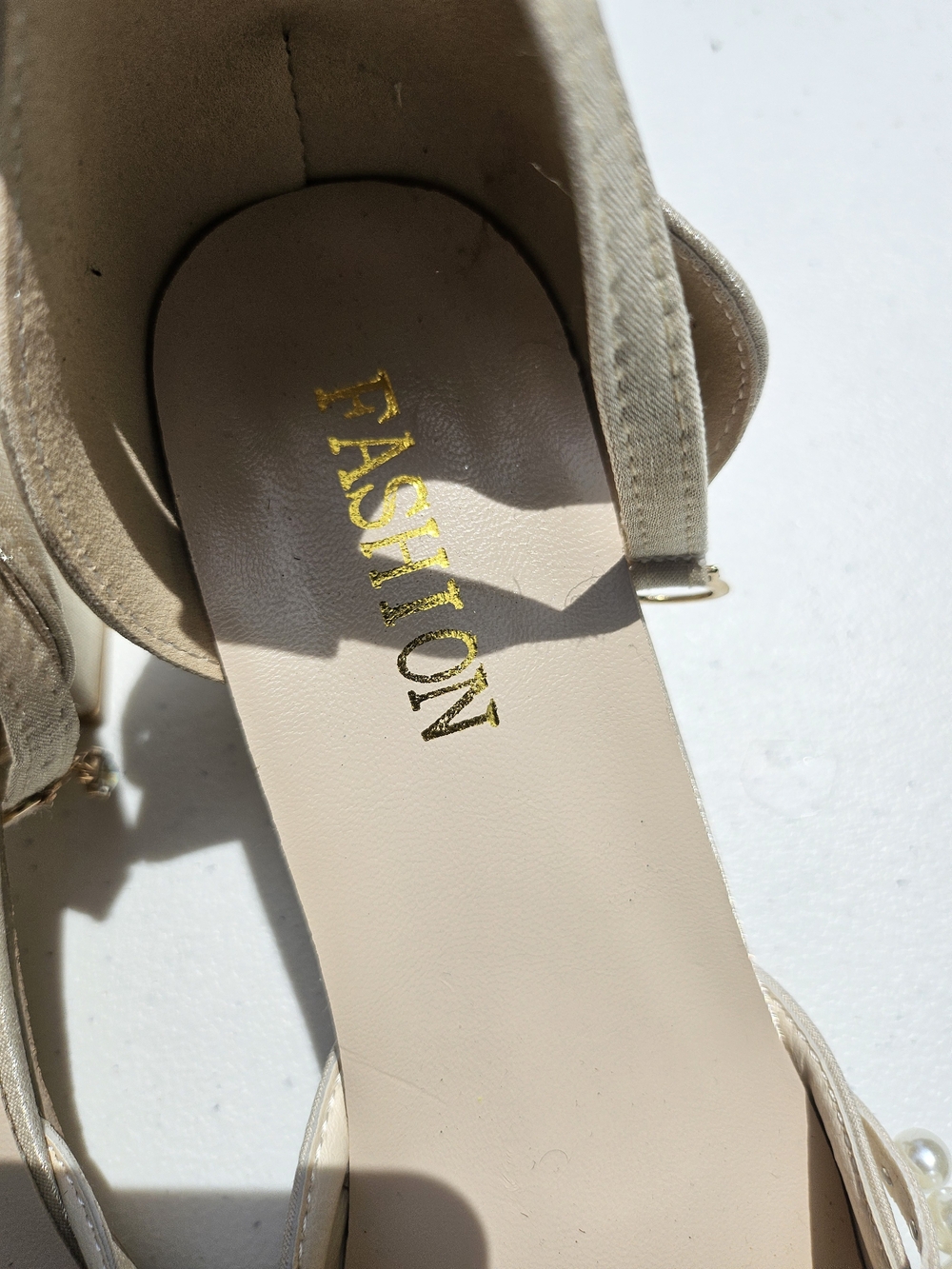 Fashion Off-White Sparkly Ankle-Strap Heels for Women